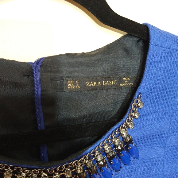 Zara Basic Royal Blue A-Line Structured Cocktail Dress With Jewel Neckline Small - Picture 12 of 14